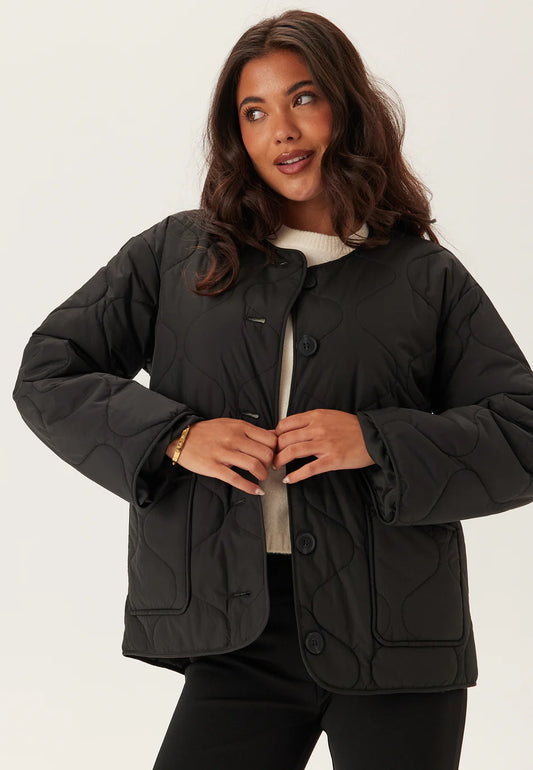 Black quilted women's jacket | Light & warm | With buttons and pockets