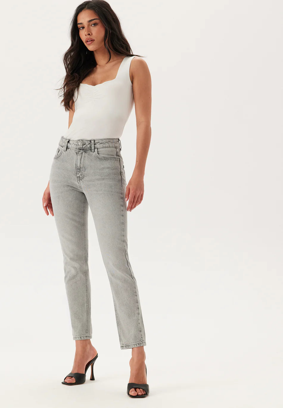 Dames Jeans | Rechte Fit | Hoog Taille | Grijs Denim