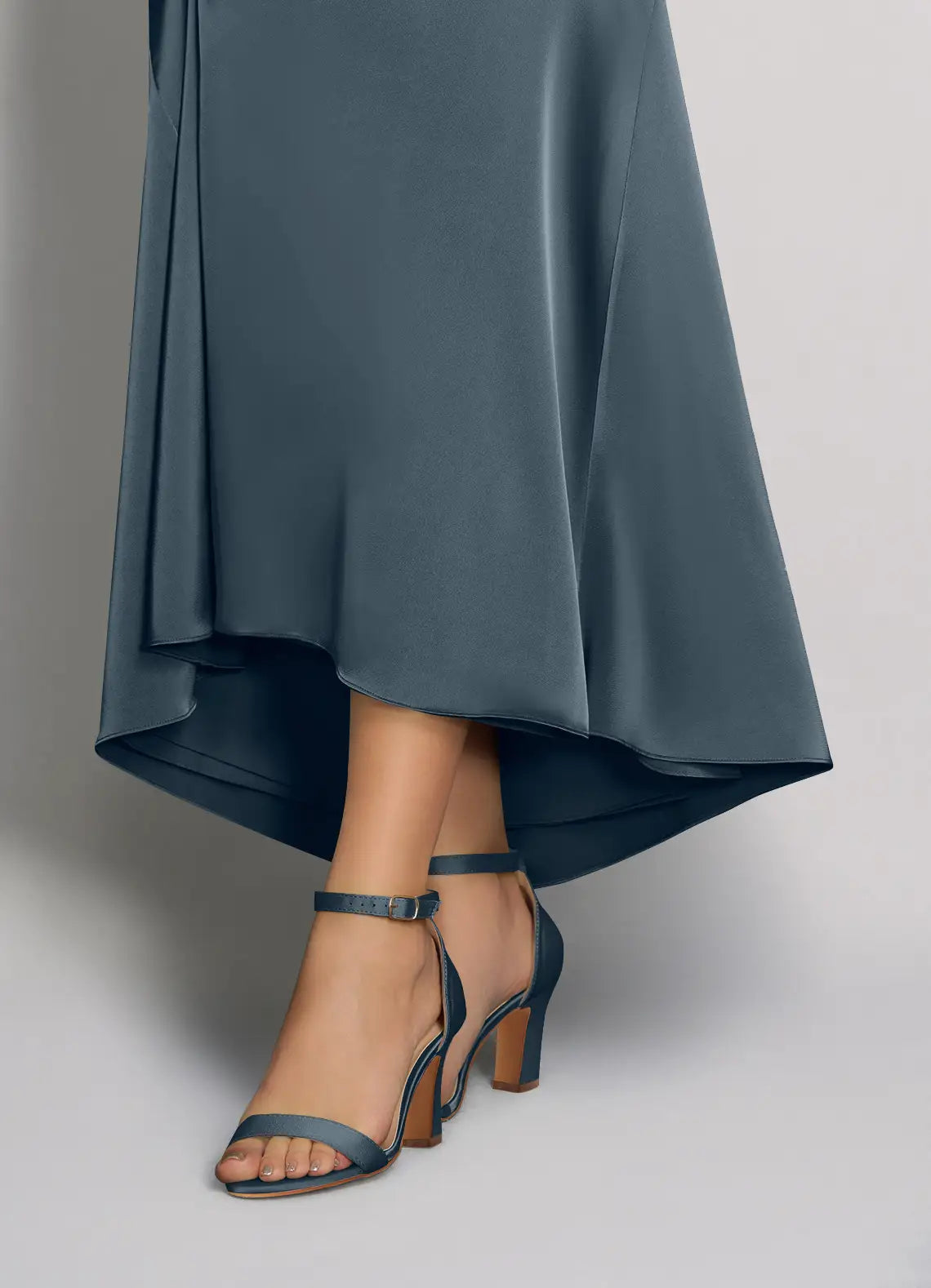 Women's Steel Blue Sandal | Block Heel | Ankle Strap | Suede