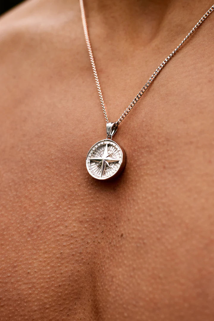 Andrew | Mannen zilveren kompas ketting