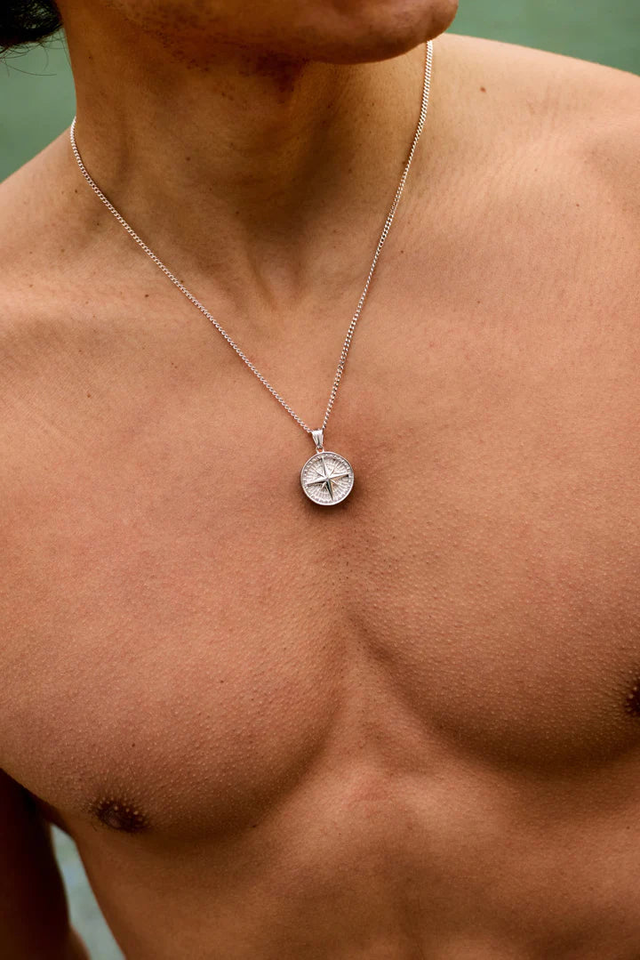 Andrew | Mannen zilveren kompas ketting
