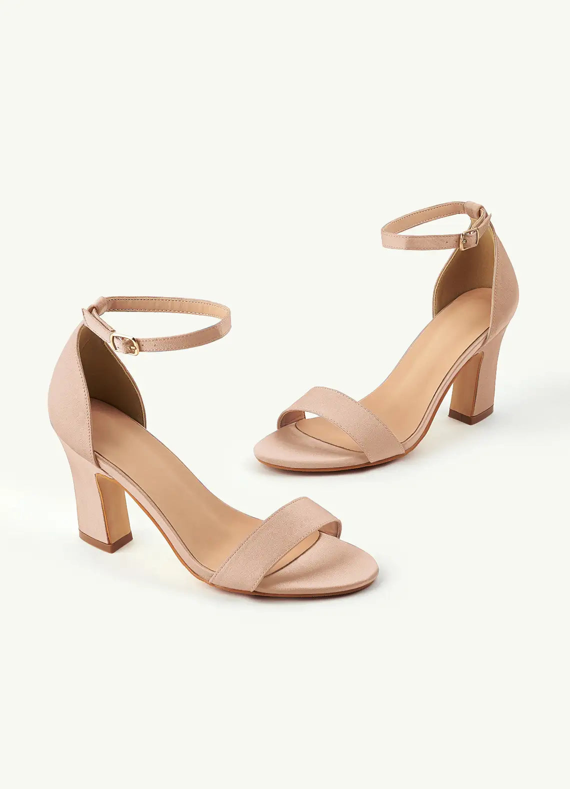 Dames Sandaal Beige | Blokhak | Enkelbandje | Suède-look