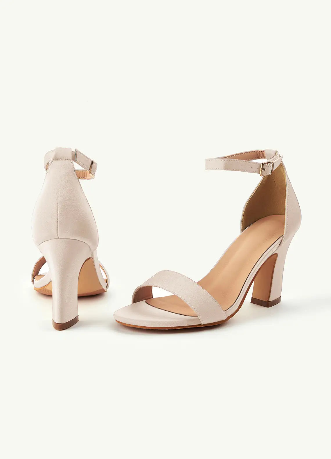 Women's Sandal Light Beige | Block Heel | Ankle Strap | Suede-look