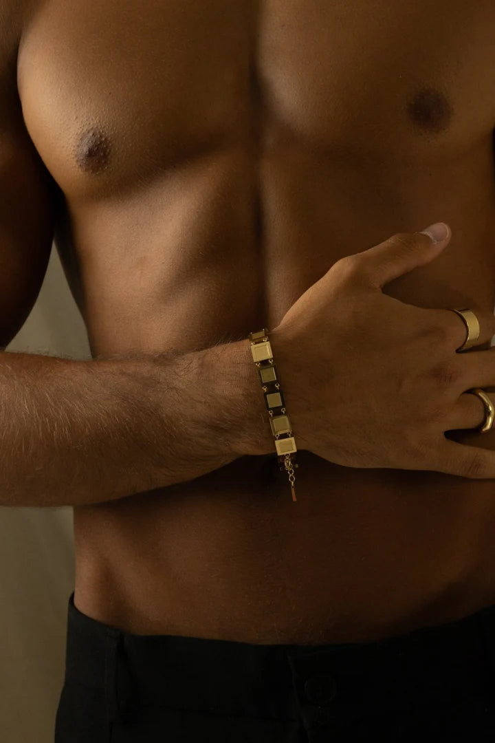 Benjamin | Mannen gouden metalen blok armband