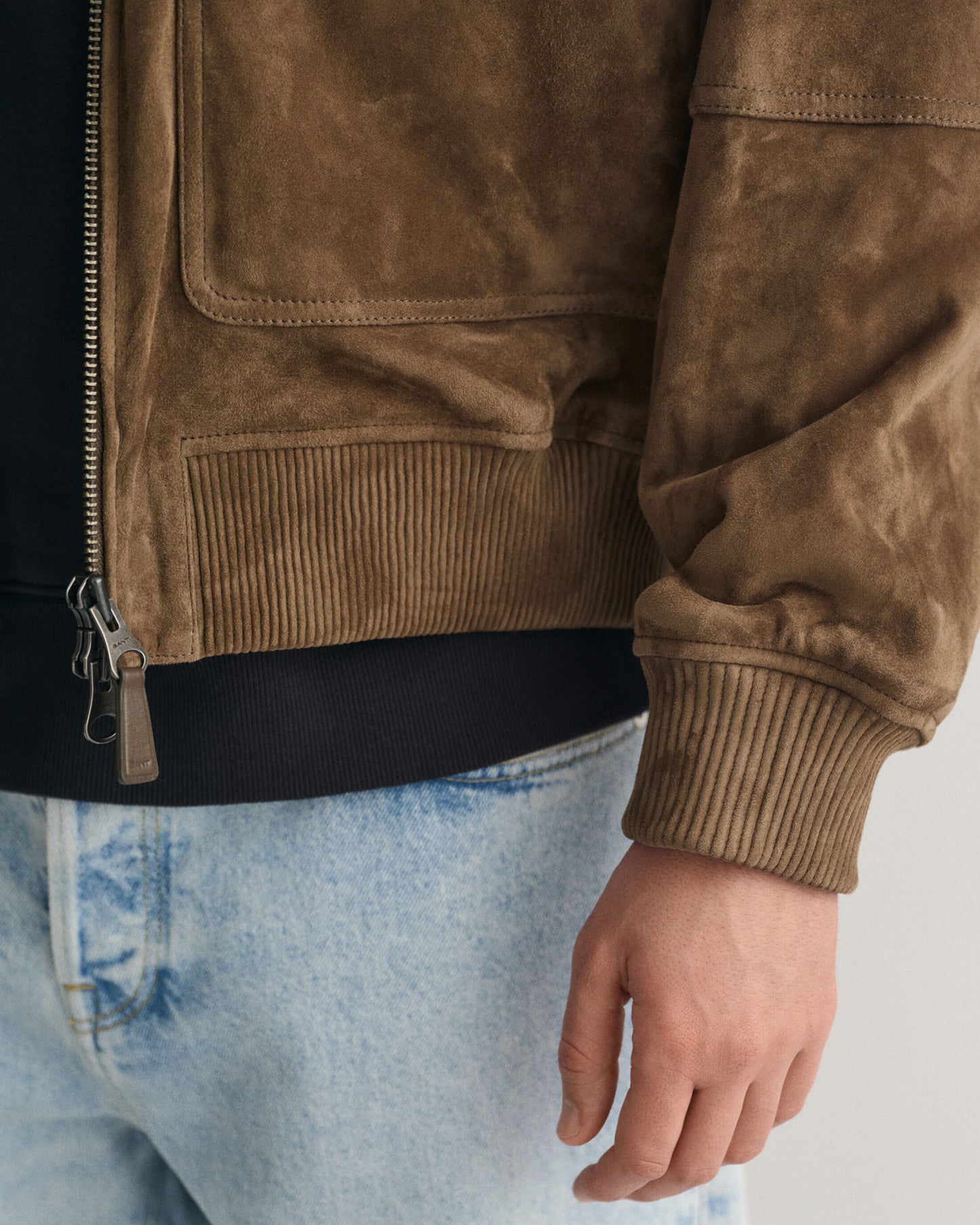 Suède Heren Jas | Bruin Bomberjack met Rits & Voorzakken | Leren Look