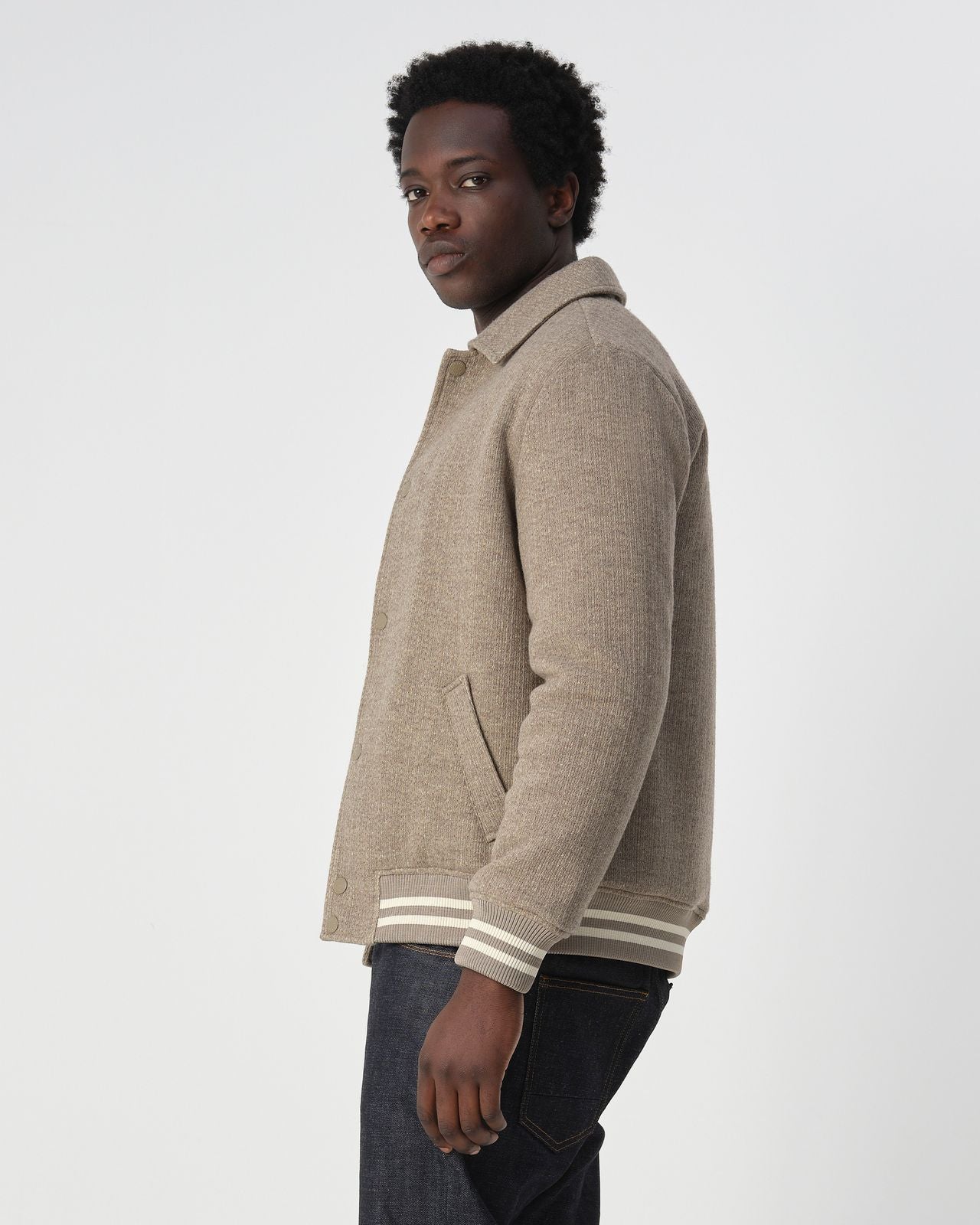 Herfst Jack Heren Beige | Bomberjas van Wolmix met Drukknopen | Casual Jas