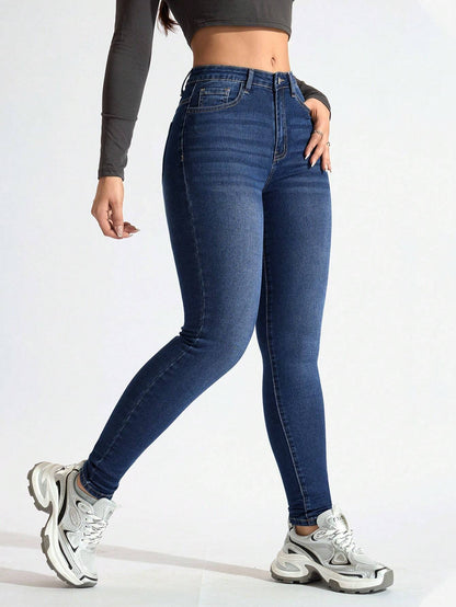 Dames Jeans Donkerblauw | Skinny Fit | Hoge Taille