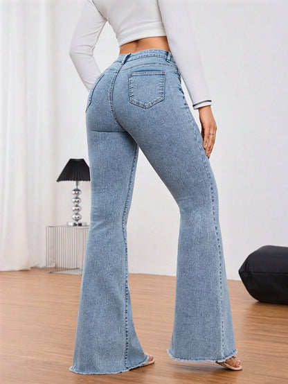 Dames Jeans Lichtblauw | Slim Fit | Flared Pijpen | Hoge Taille