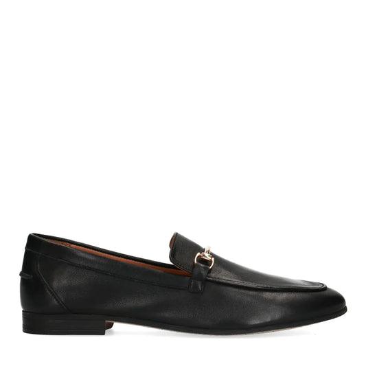 Dames Loafers | Zwart Leer | Klassieke Instappers met Goudkleurige Gesp
