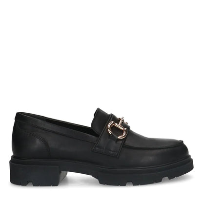 Dames Loafers Zwart Leer | Chunky Zool | Gouden Detail