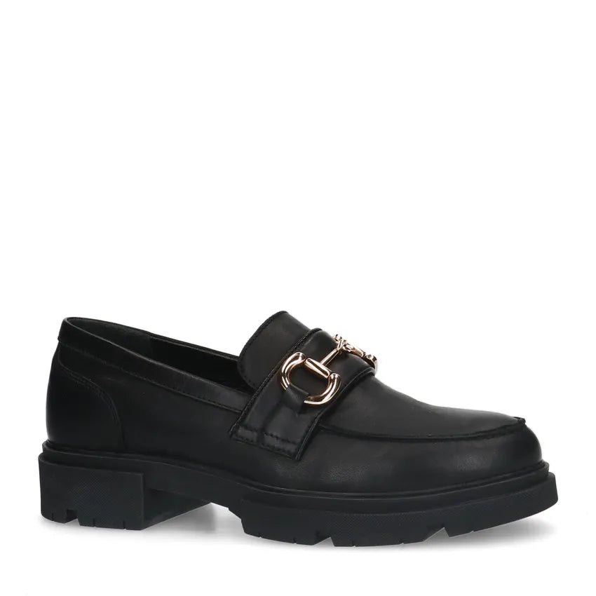 Dames Loafers Zwart Leer | Chunky Zool | Gouden Detail
