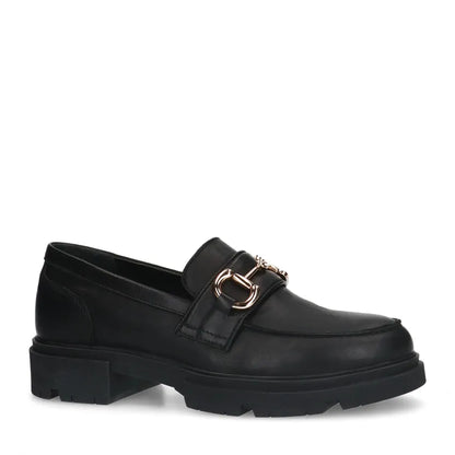 Dames Loafers Zwart Leer | Chunky Zool | Gouden Detail