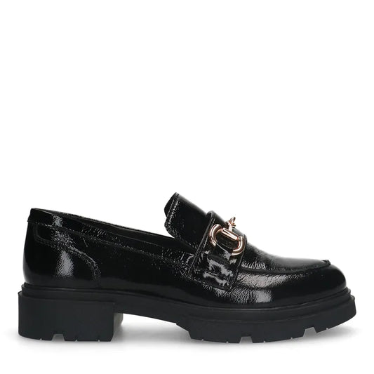 Dames Loafers Zwart Lak | Chunky Zool | Gouden Detail