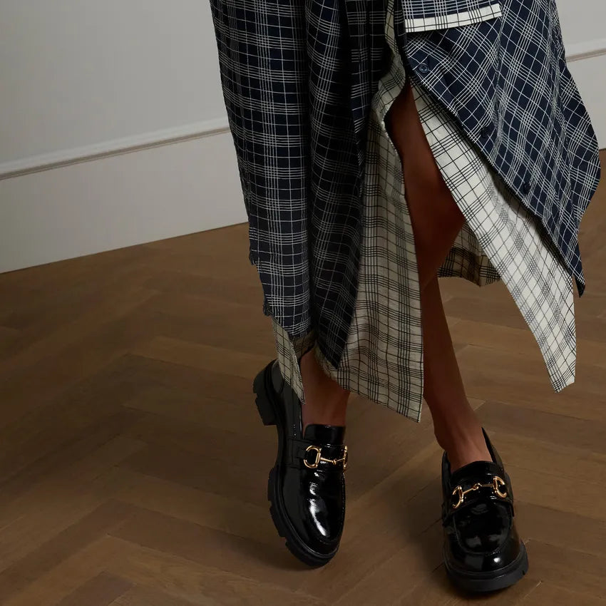 Dames Loafers Zwart Lak | Chunky Zool | Gouden Detail