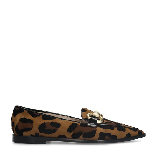 Dames Loafers | Donkere Luipaardprint | Instappers met Goudkleurige Ketting
