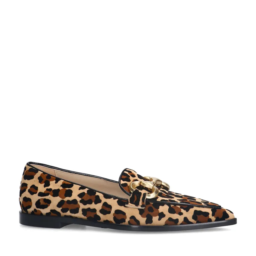 Dames Loafers | Luipaardprint | Suède Instappers met Goudkleurige Ketting