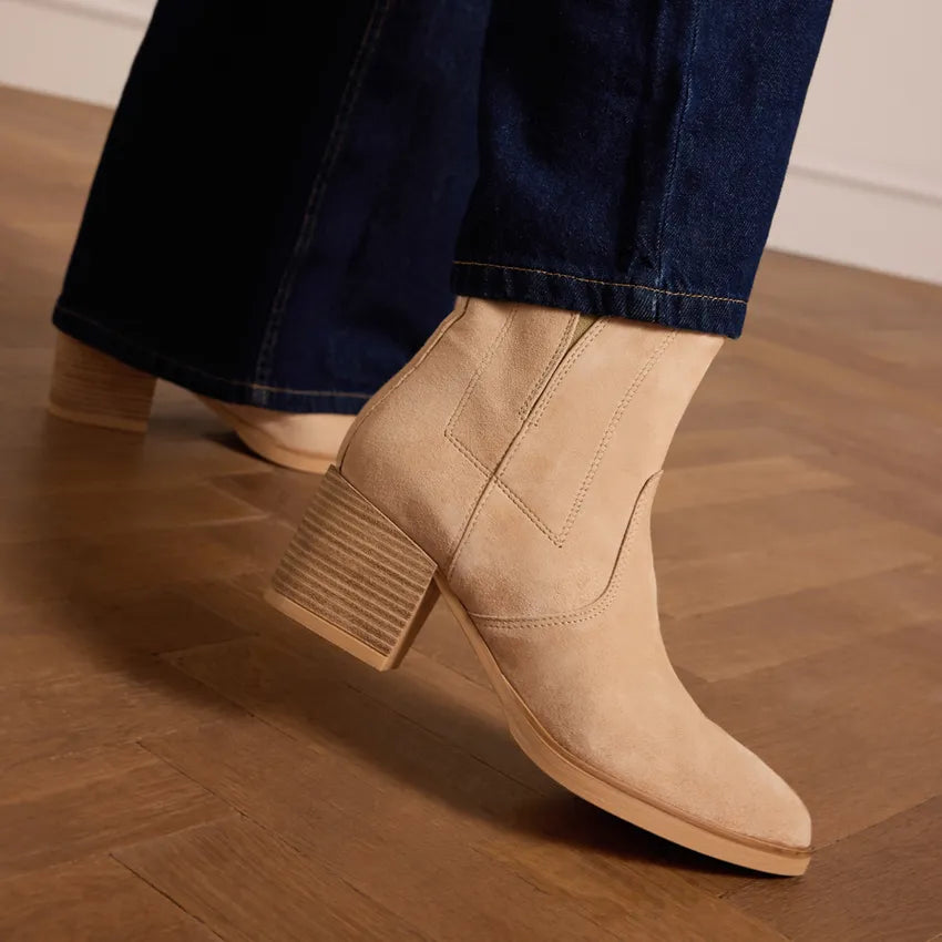 Dames Enkellaars Beige | Blokhak | Comfortabel