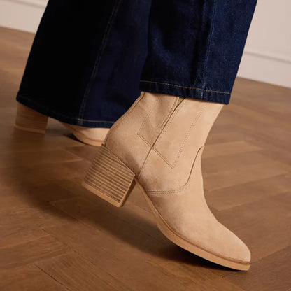 Dames Enkellaars Beige | Blokhak | Comfortabel
