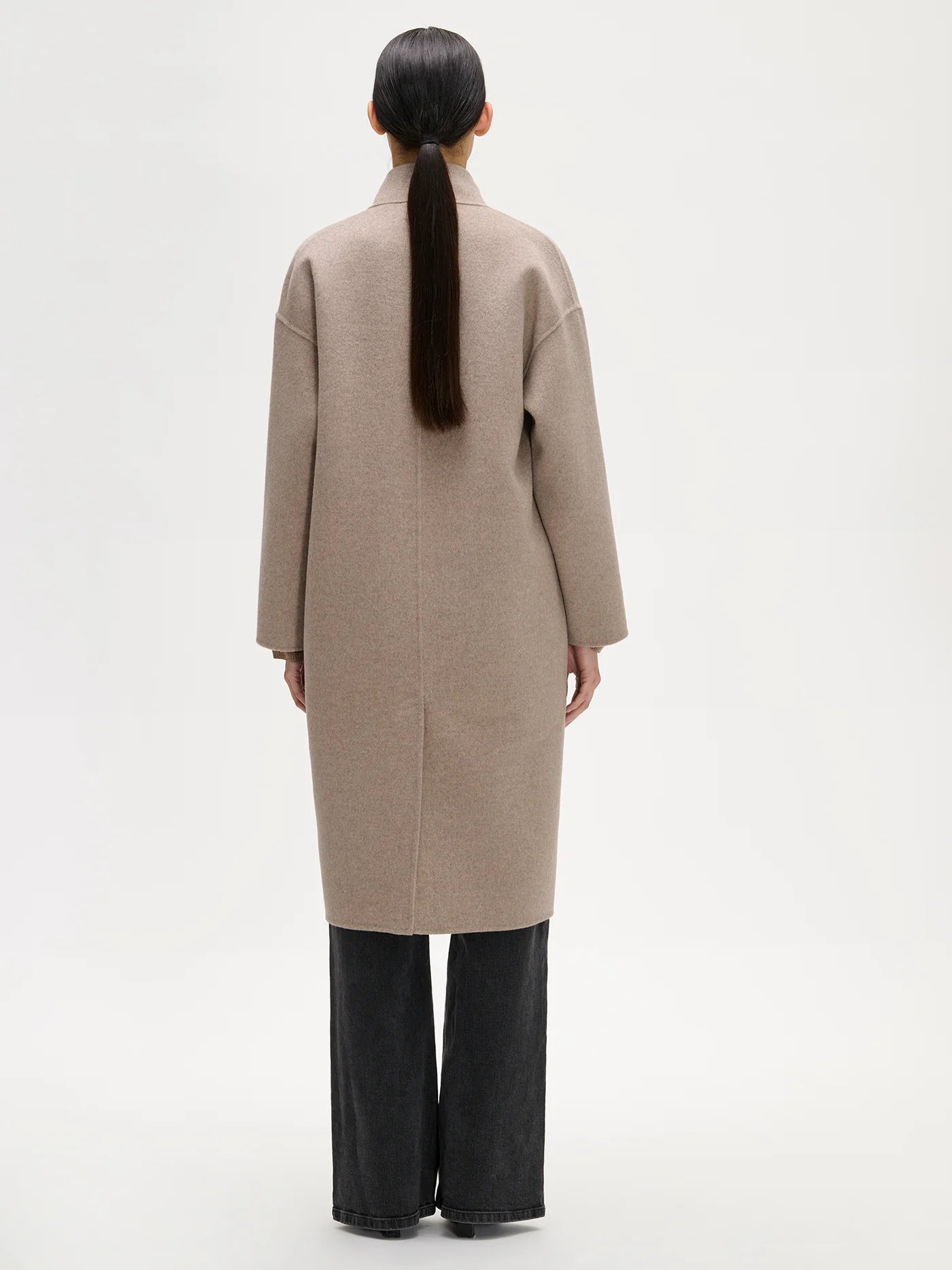 Dames Mantel Beige | Hoge Kraag | Enkelrij Knopen | Winterjas