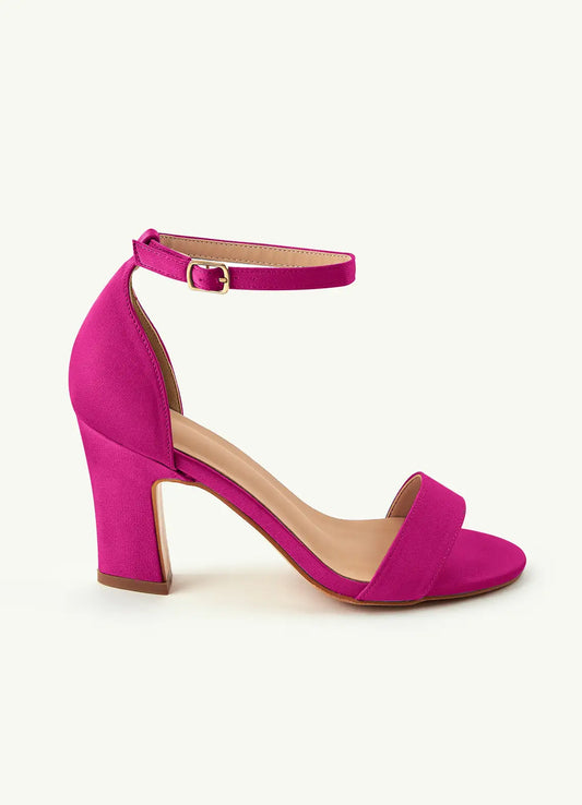 Dames Sandaal Fuchsia Roze | Blokhak | Enkelbandje | Suède-look