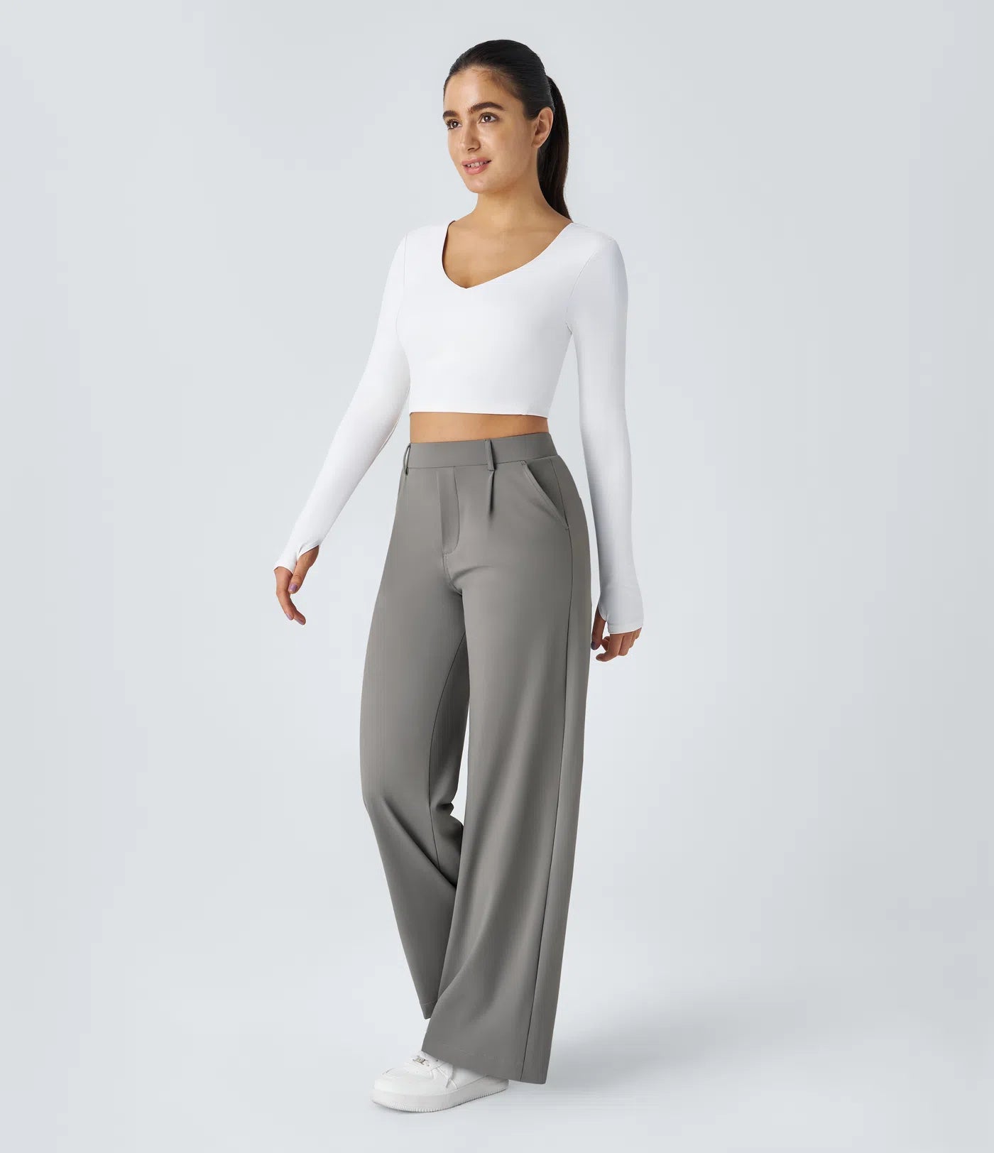 Vrouwen Wijde Pantalon Grijs | Hoge Taille | Rechte Pijpen | Elegant & Comfortabel