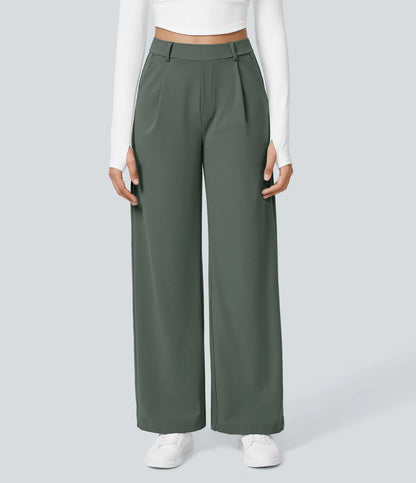 Dames Wide Leg Pantalon | Olijfgroen | Hoge Taille & Comfort Fit