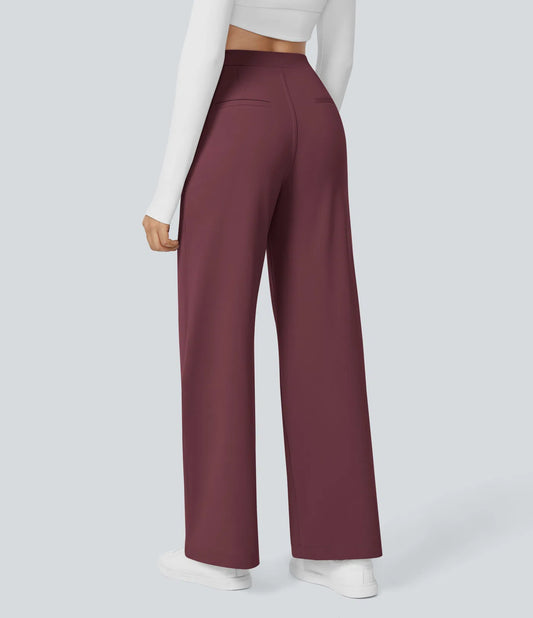 Dames Wide Leg Pantalon | Bordeaux | Hoge Taille & Luxe Pasvorm