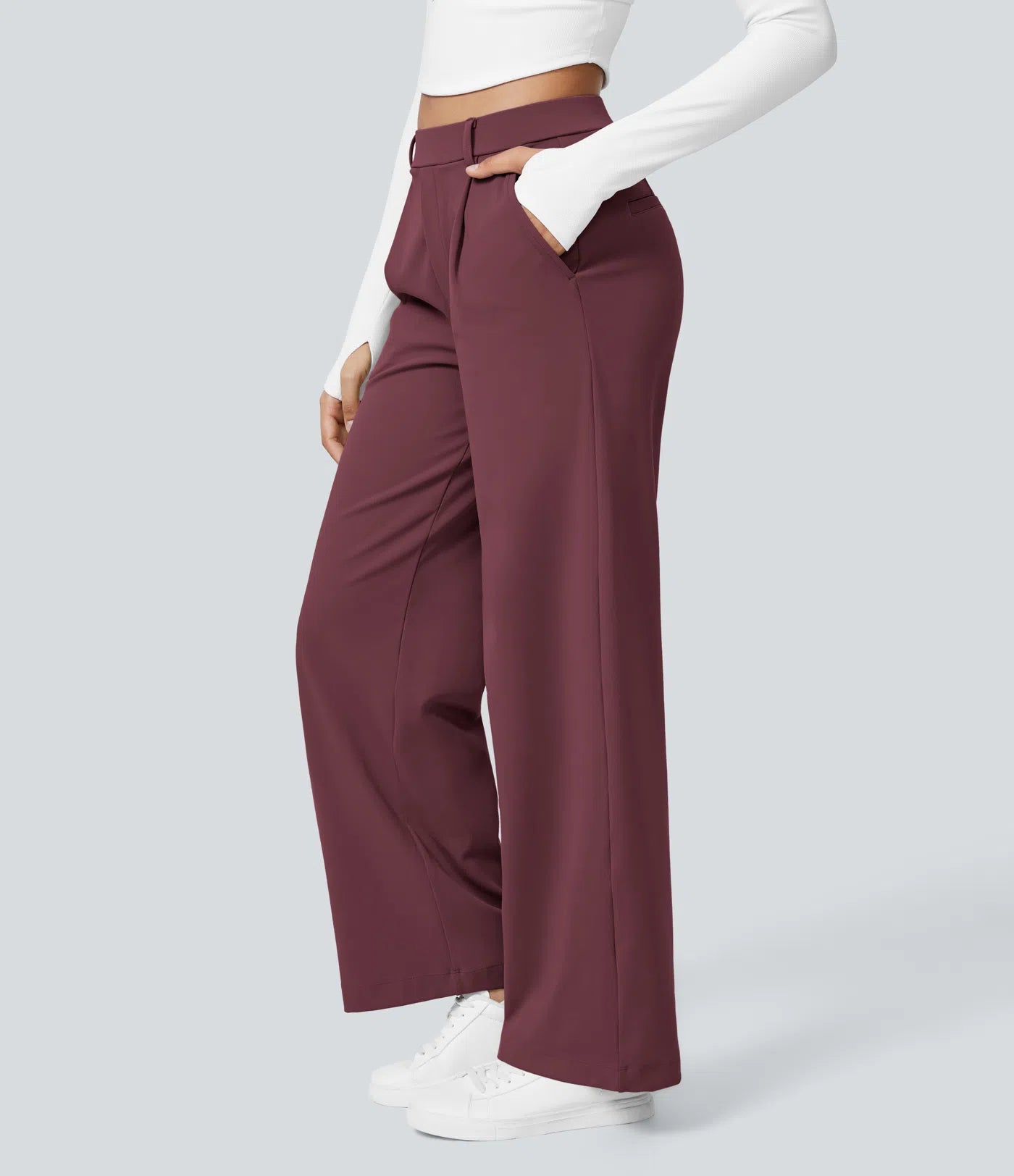 Dames Wide Leg Pantalon | Bordeaux | Hoge Taille & Luxe Pasvorm