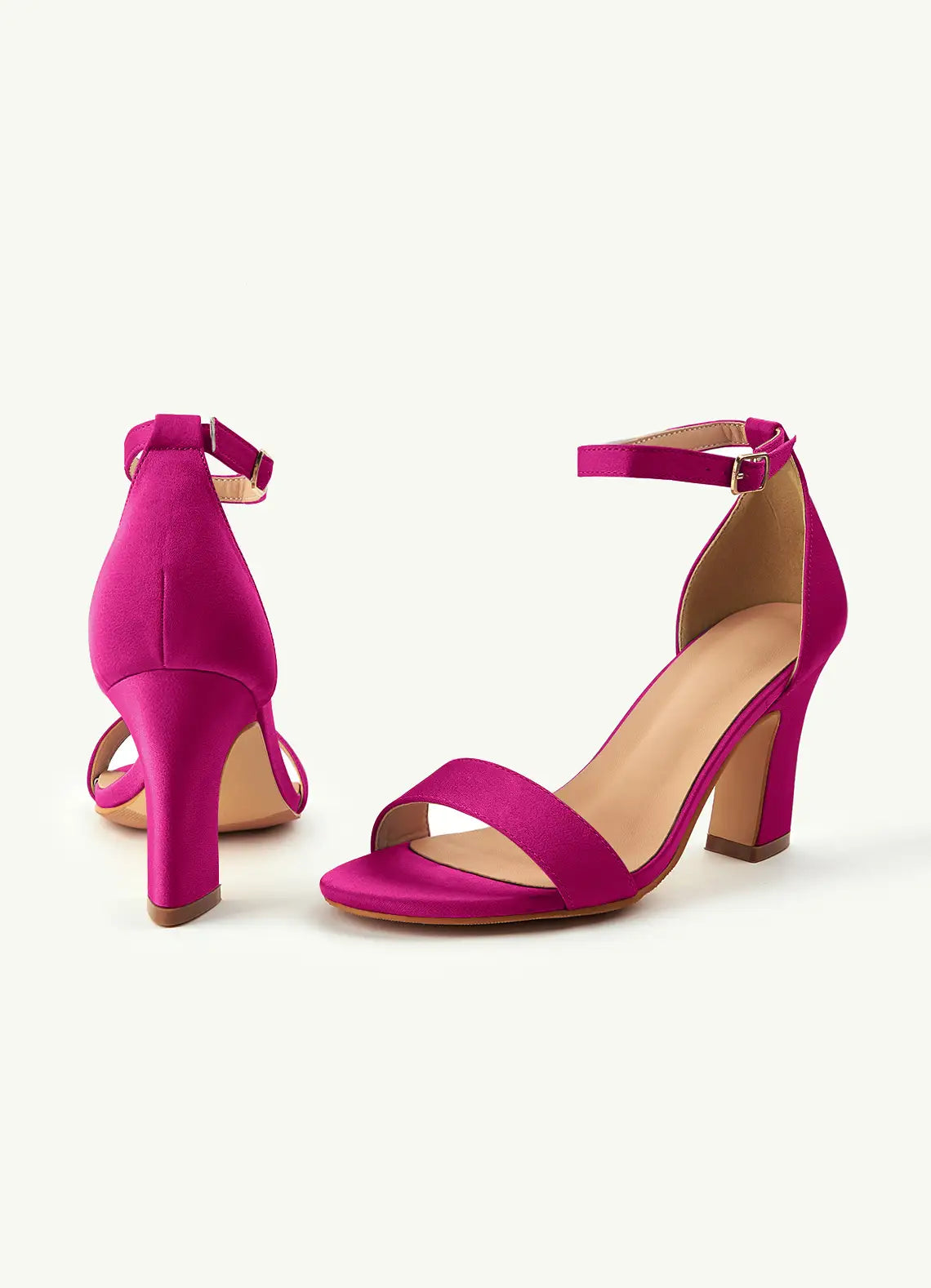 Dames Sandaal Fuchsia Roze | Blokhak | Enkelbandje | Suède-look