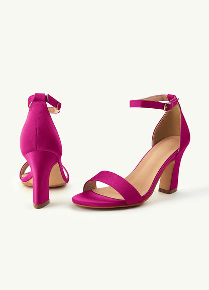 Dames Sandaal Fuchsia Roze | Blokhak | Enkelbandje | Suède-look