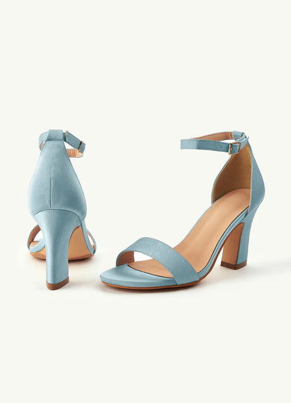 Dames Sandaal Poederblauw | Blokhak | Enkelbandje | Suède