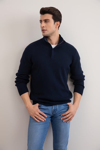 Halve zip donkerblauwe trui