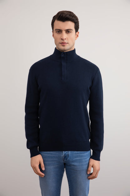 Halve zip donkerblauwe trui
