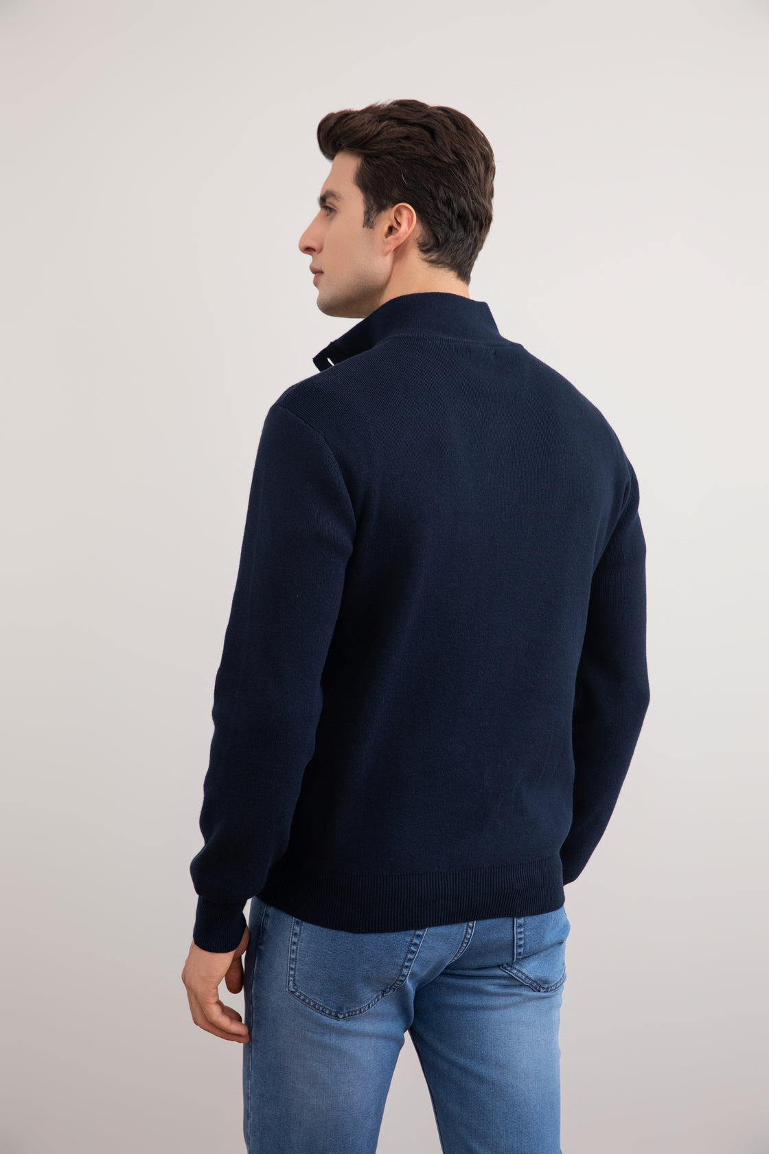 Halve zip donkerblauwe trui