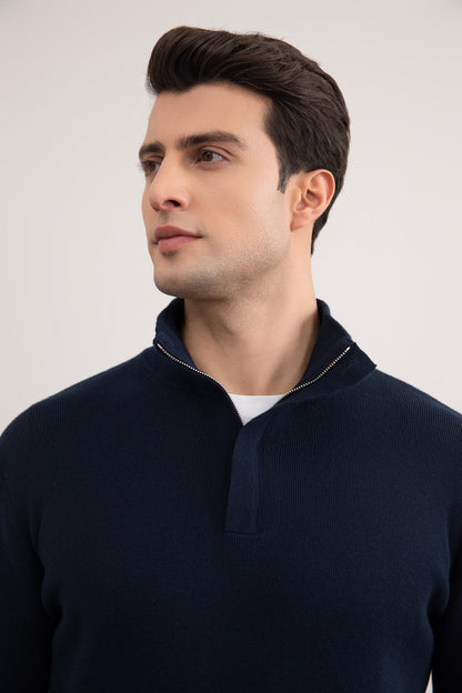 Halve zip donkerblauwe trui
