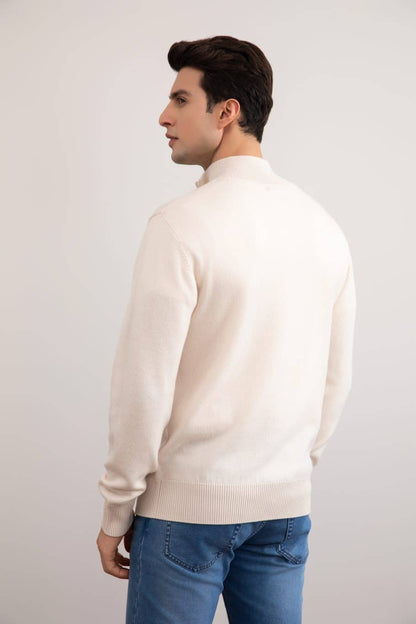 Beige Merino Wol Trui met Halve Rits