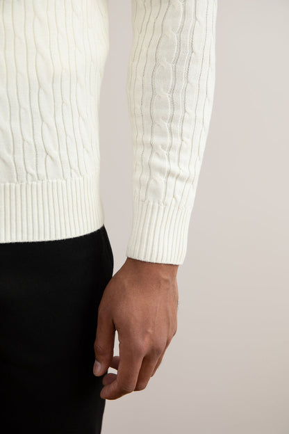 Off-White Gebreide Kabeltrui met Halve Rits