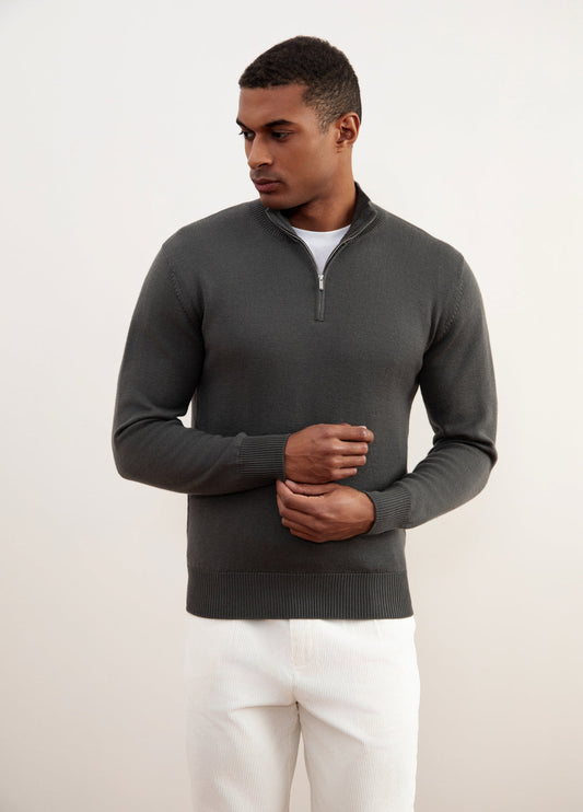 Charcoal Grey Merino Wool Half-Zip Sweater