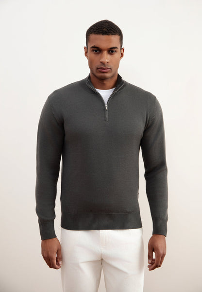 Charcoal Grey Merino Wool Half-Zip Sweater