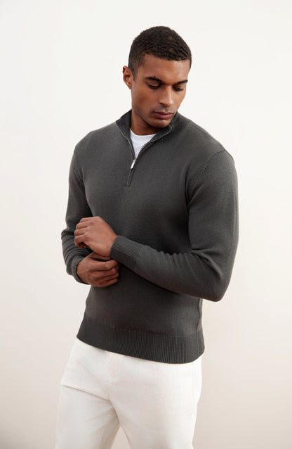 Charcoal Grey Merino Wool Half-Zip Sweater
