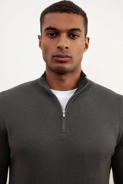Charcoal Grey Merino Wool Half-Zip Sweater
