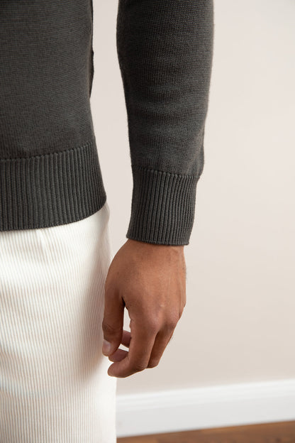 Charcoal Grey Merino Wool Half-Zip Sweater