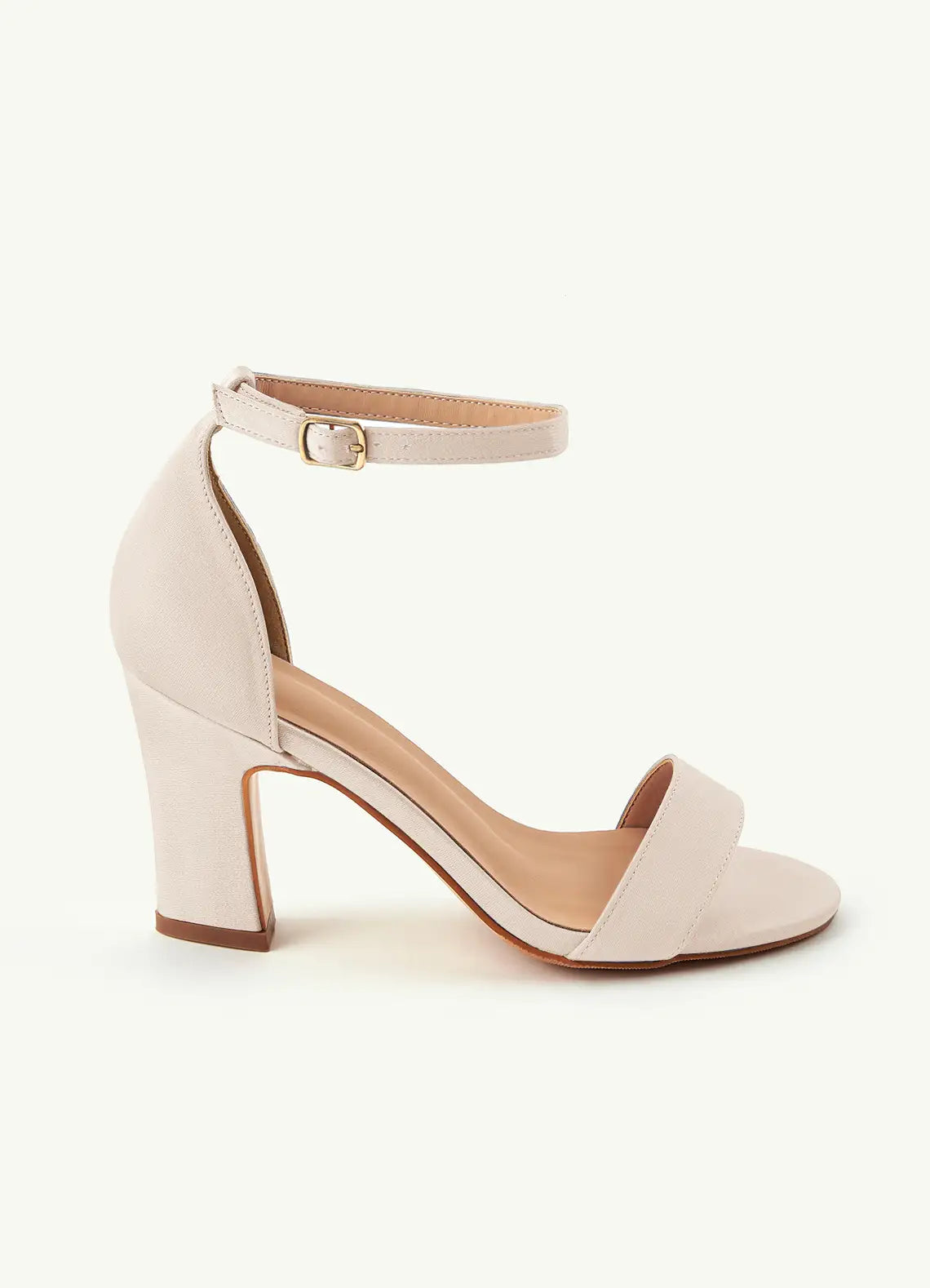 Dames Sandaal Licht Beige | Blokhak | Enkelbandje | Suède-look