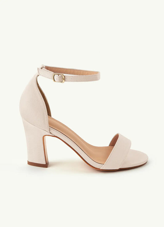 Dames Sandaal Licht Beige | Blokhak | Enkelbandje | Suède-look