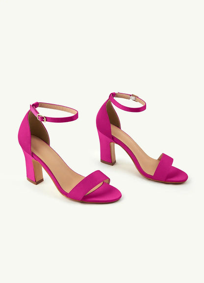 Dames Sandaal Fuchsia Roze | Blokhak | Enkelbandje | Suède-look