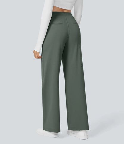 Dames Wide Leg Pantalon | Olijfgroen | Hoge Taille & Comfort Fit