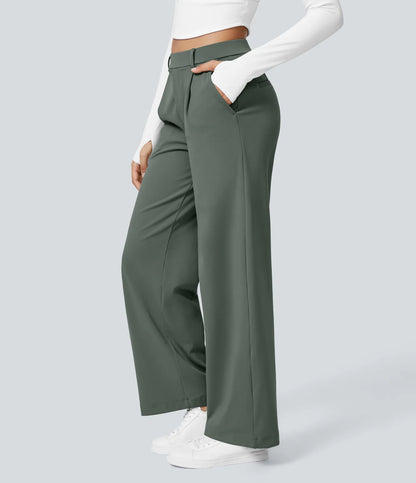 Dames Wide Leg Pantalon | Olijfgroen | Hoge Taille & Comfort Fit
