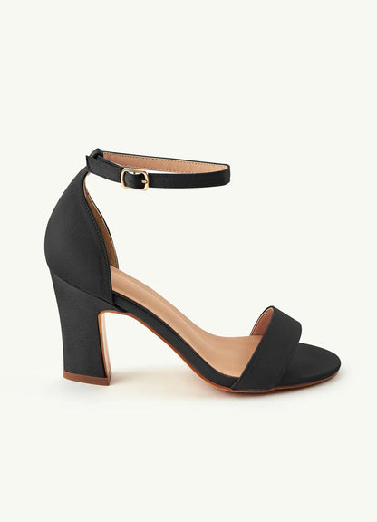 Dames Sandaal Zwart | Blokhak | Enkelbandje | Suède-look