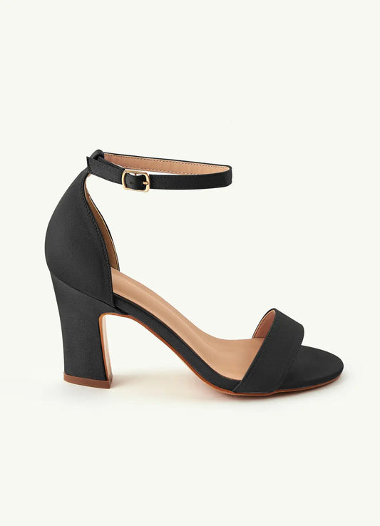 Dames Sandaal Zwart | Blokhak | Enkelbandje | Suède-look