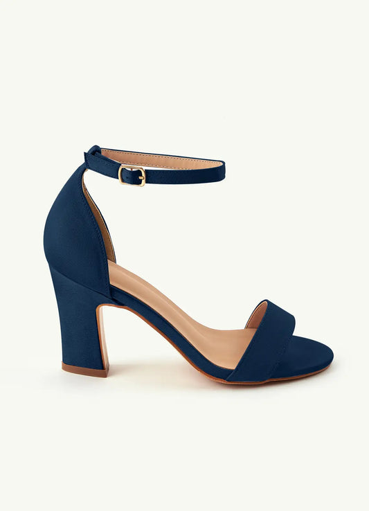 Dames Sandaal Navy Blauw | Blokhak | Enkelbandje | Suède-look